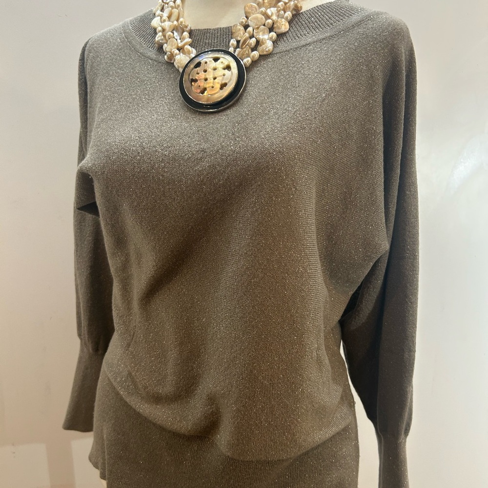 Carlisle Metallic Taupe Shimmering Boat Neck Luxe Sweater Fabulous Neutral Sz L